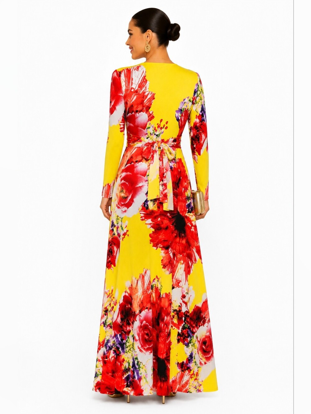 DUCCI Floral Tie Front Wrap Maxi Dress Long Sleeve Cutout Stretch Size M - Picture 5 of 10